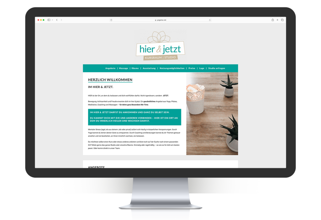 Wordpress-Website der Studioseite "hier&jetzt" für Yogatrainerin "YOGAINA" – Karina Samtleben inklusive responsivem Webdesign
