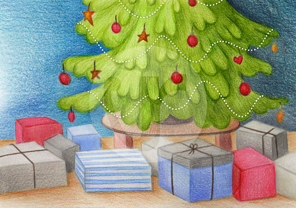 Illustrationen (S.2) für mein Kinderbuch "Besuch in der Weihnachtswerkstatt"