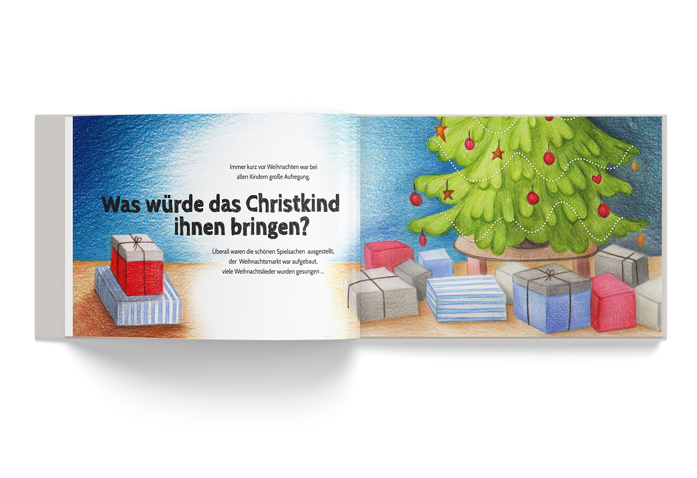 Buch-Gestaltung/Illustrationen (S.3) für mein Kinderbuch "Besuch in der Weihnachtswerkstatt"