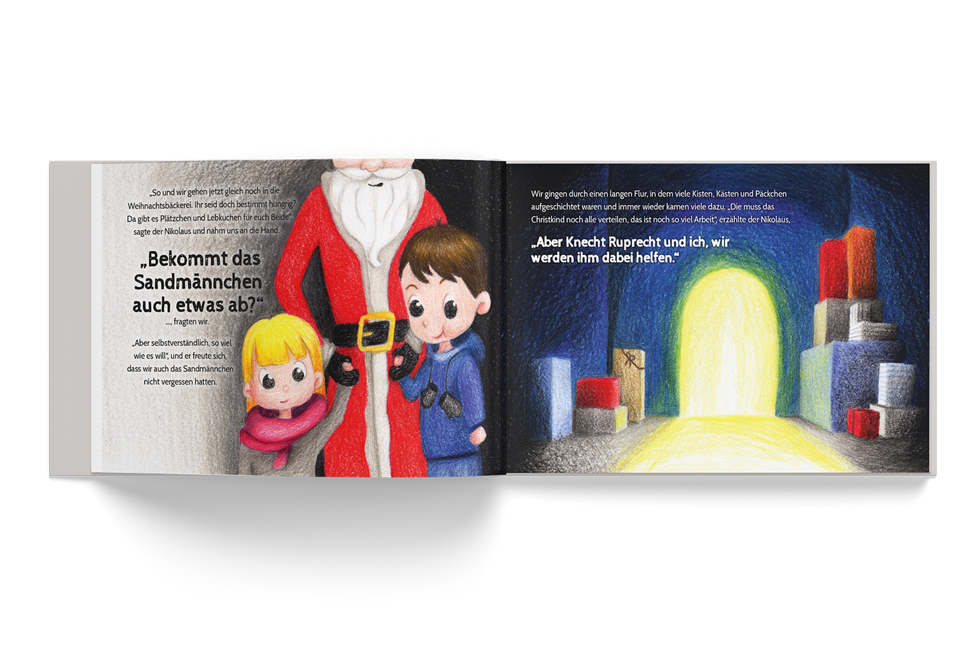 Buch-Gestaltung/Illustrationen (S.5) für mein Kinderbuch "Besuch in der Weihnachtswerkstatt"