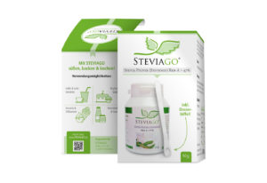 Verpackungsdesign und Illustrationen für Verwendungsmöglichkeiten - STEVIAGO (Stevia Pulver)