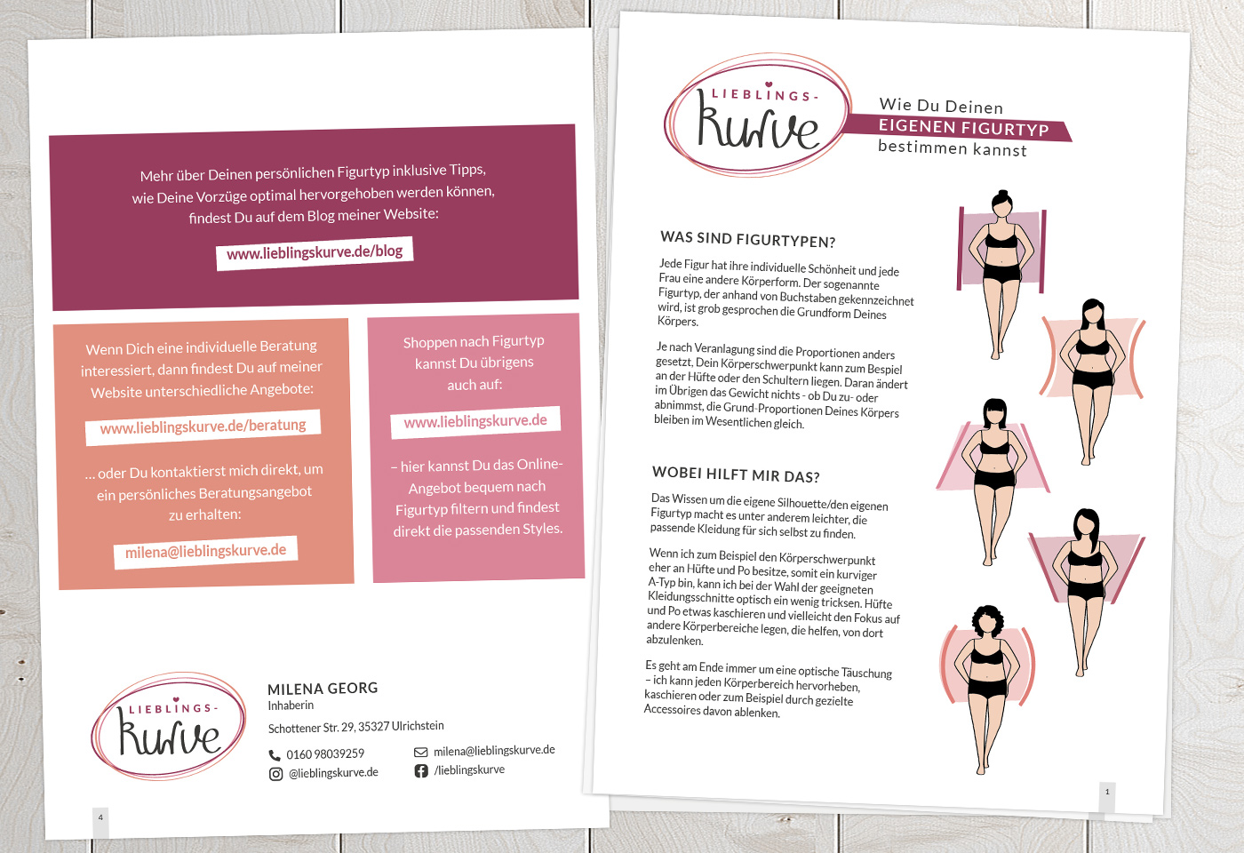 Flyerdesign und Illustrationen für Figurtypen (1): Lieblingskurve – Mode- & Stilberatung (Milena Georg)