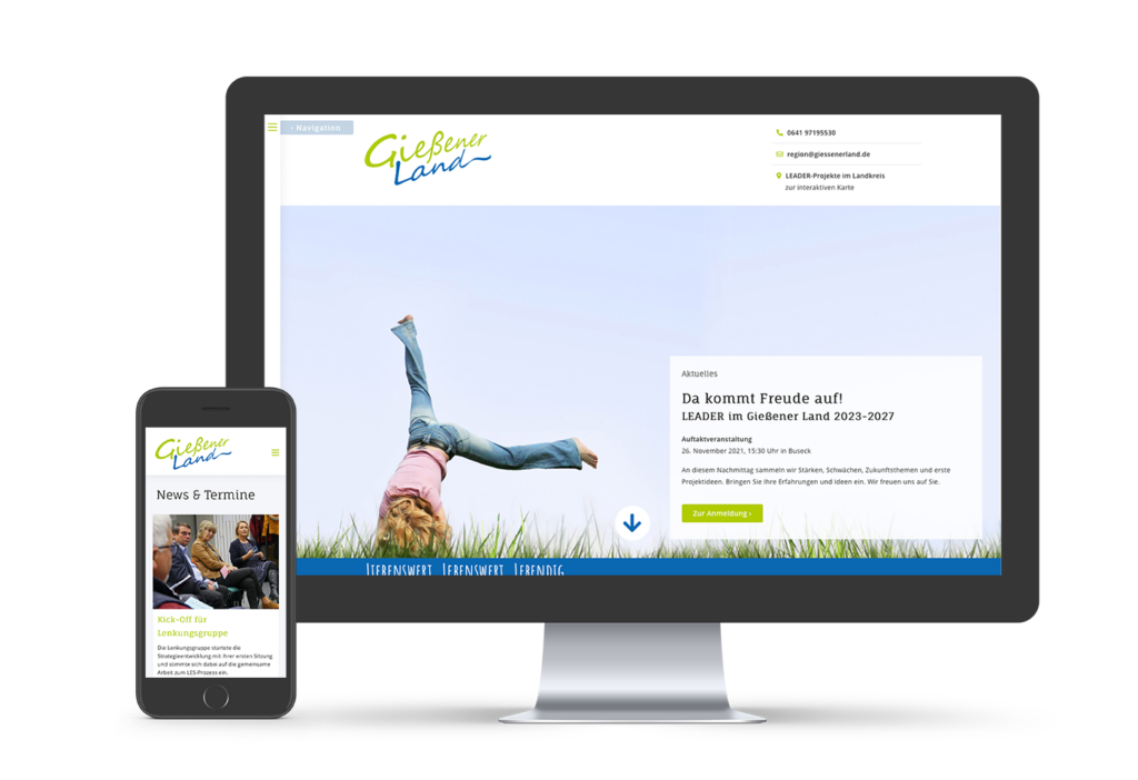Wordpress-Website, Blog und Veranstaltungskalender für den Verein "Region GießenerLand e.V." inklusive responsivem Webdesign