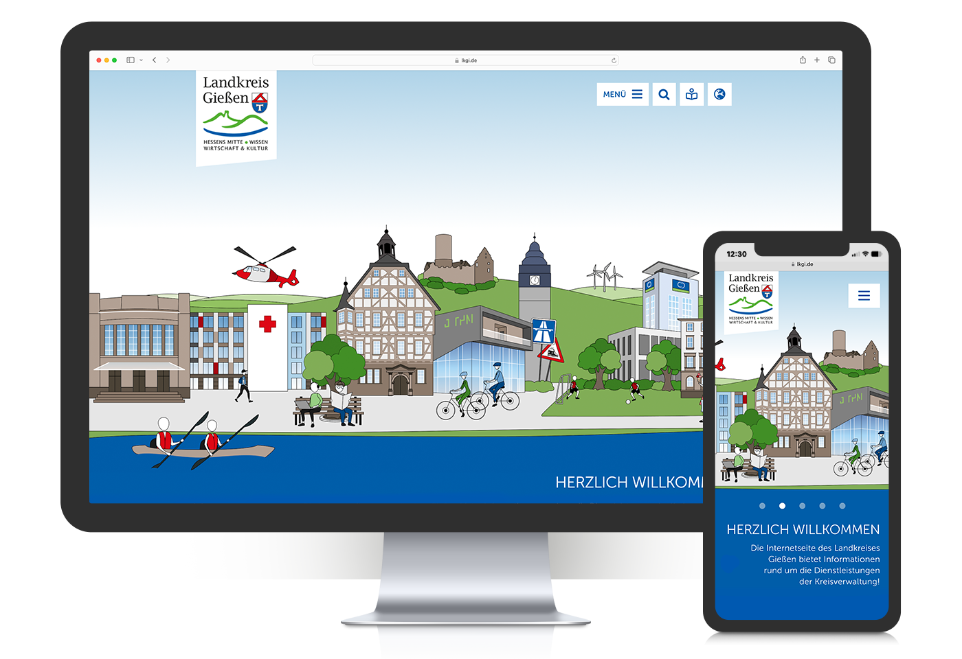 Mockup der fertigen Illustration - Headerbild der neuen Website für den Landkreis Giessen