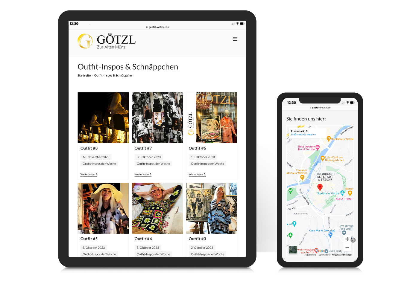 Responsives Webdesign und Blog für Outfit-Inspirationen für wetzlarer Modeboutiqe "GÖTZL - Zur Alten Münz"
