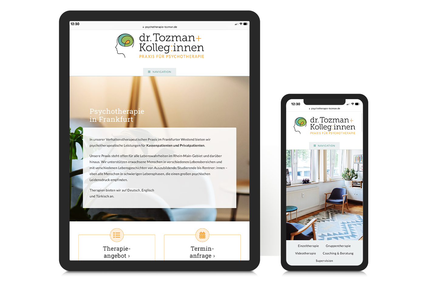 Responsives Webdesign für "Dr. Tozman & Kolleg:innen" in Frankfurt – www.psychotherapie-tozman.de
