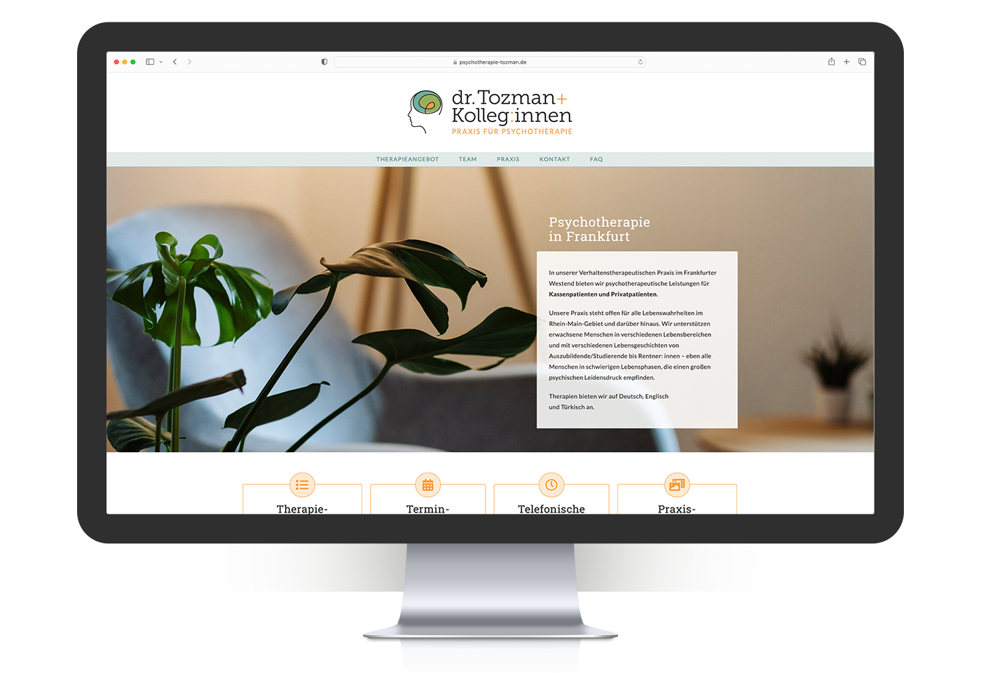 Wordpress-Website für "Dr. Tozman & Kolleg:innen" in Frankfurt – www.psychotherapie-tozman.de inklusive responsivem Webdesign